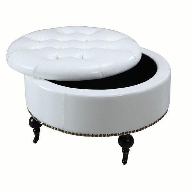 Iconic Home Mona Tufted Faux Leather Round Storage Ottoman