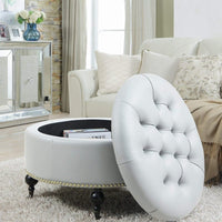 Iconic Home Mona Tufted Faux Leather Round Storage Ottoman