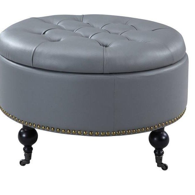 Iconic Home Mona Tufted Faux Leather Round Storage Ottoman