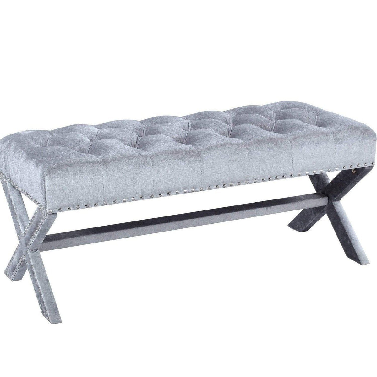 Iconic Home Neil Tufted Velvet Bench X-Frame