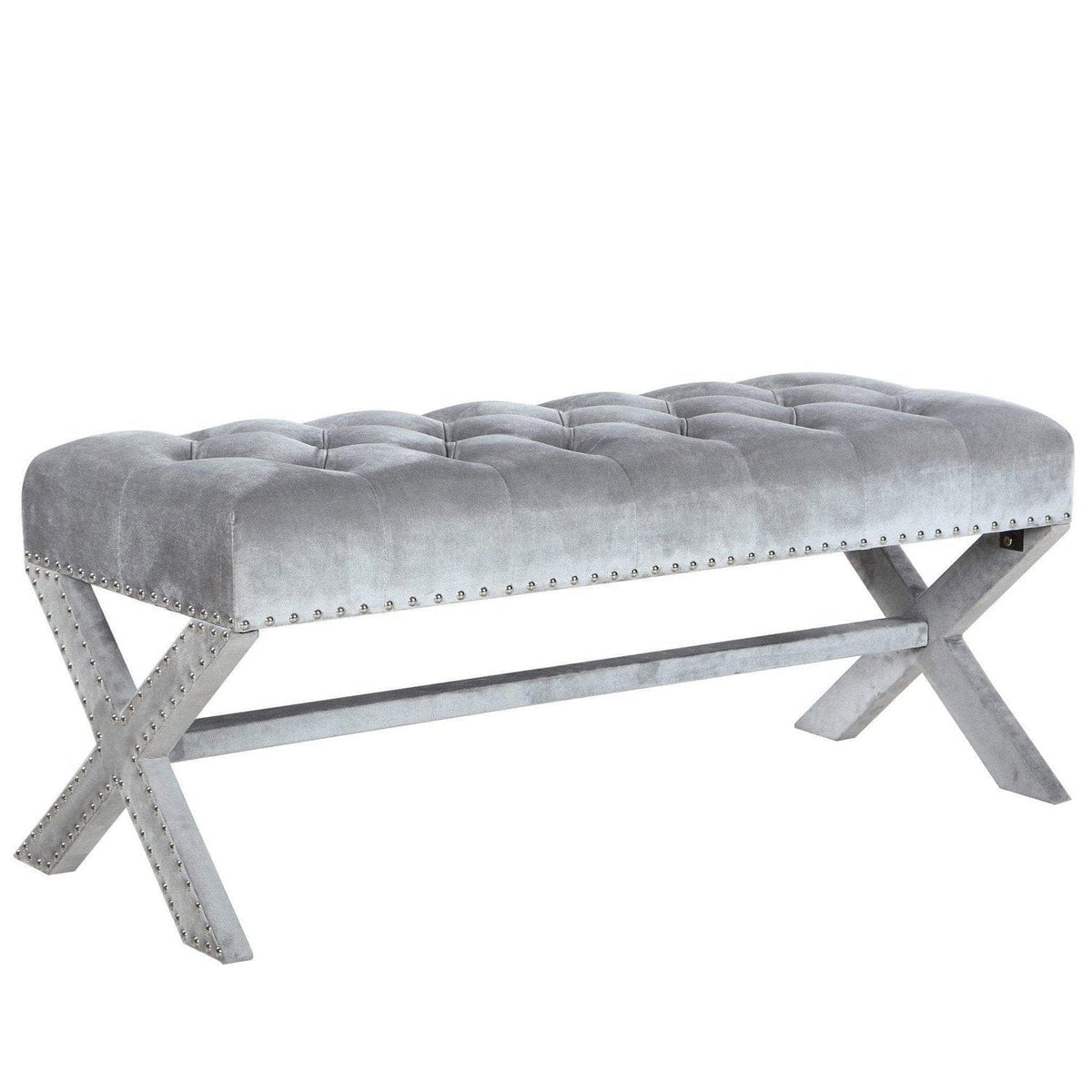Iconic Home Neil Tufted Velvet Bench X-Frame
