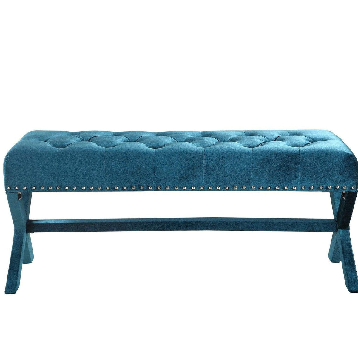 Iconic Home Neil Tufted Velvet Bench X-Frame