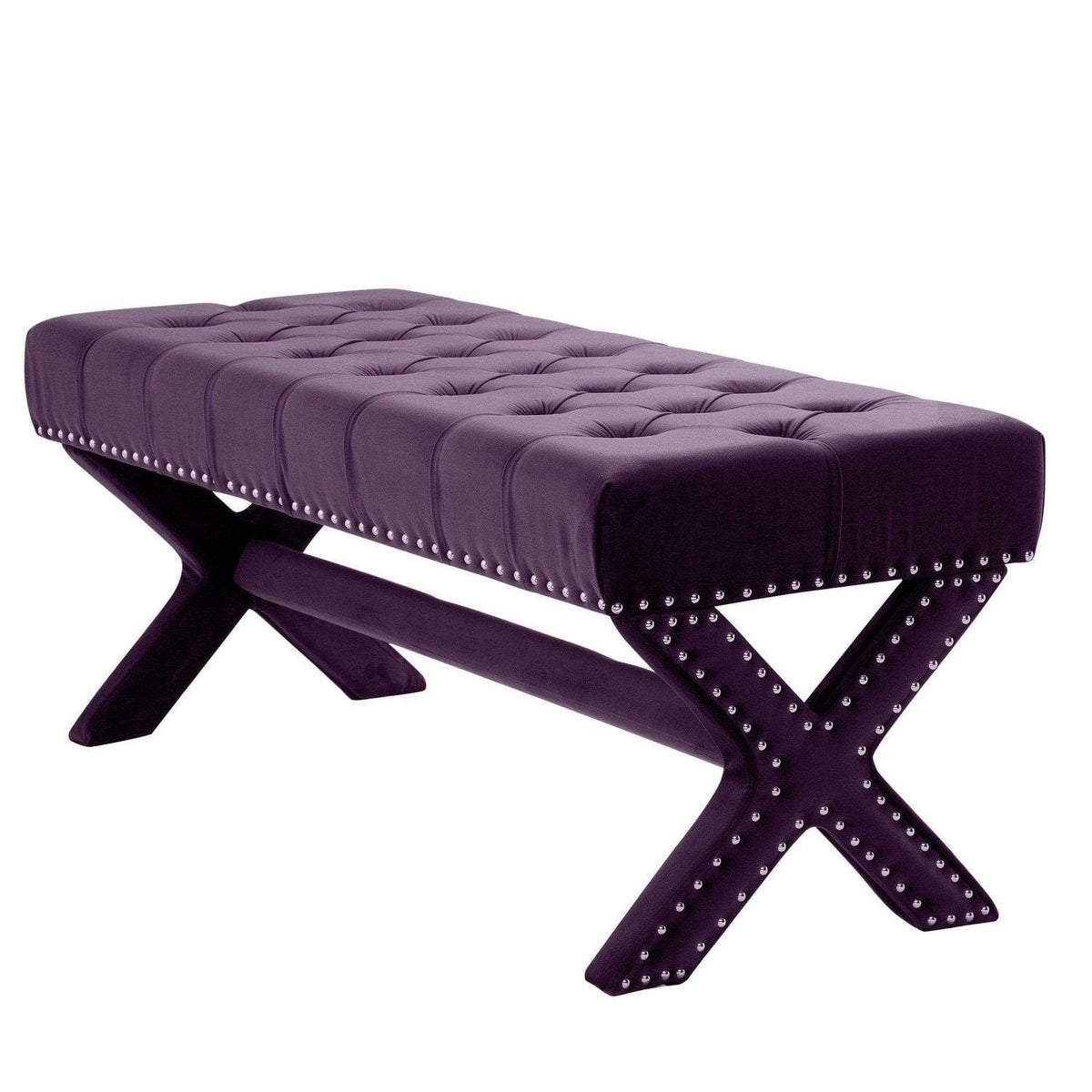 Iconic Home Neil Tufted Velvet Bench X-Frame