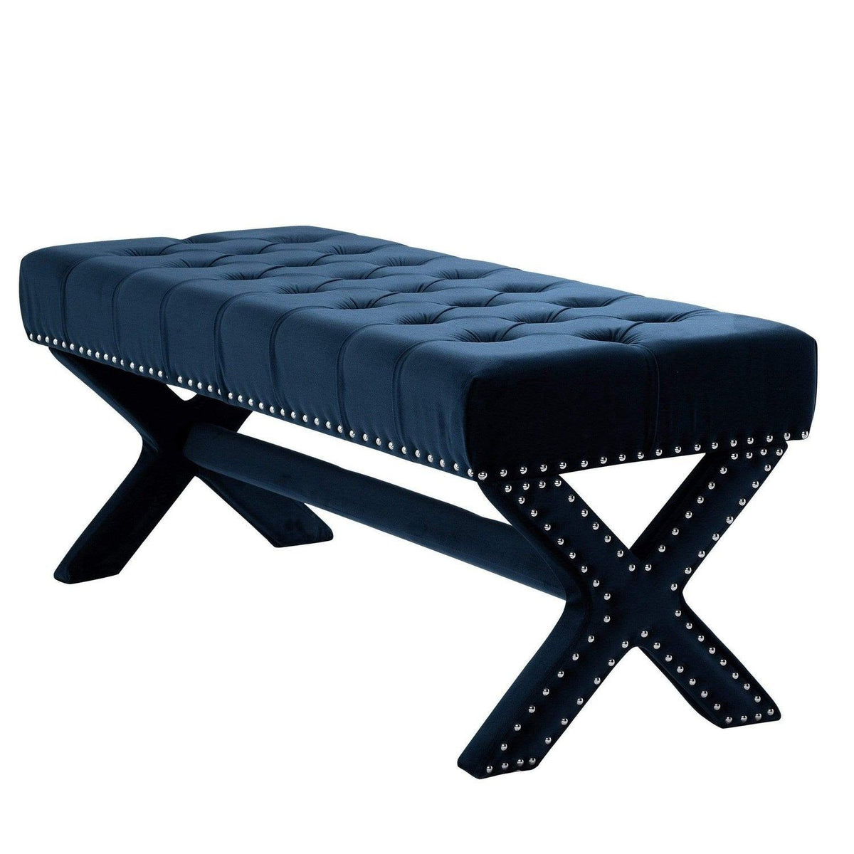 Iconic Home Neil Tufted Velvet Bench X-Frame
