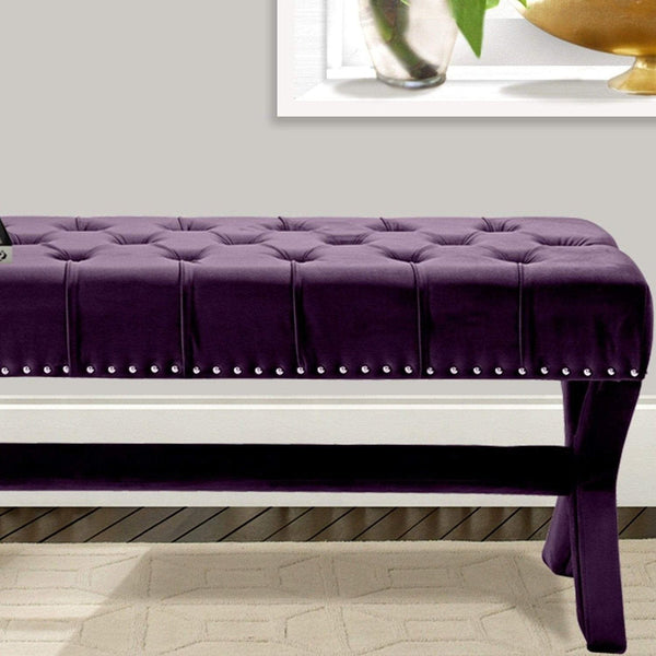 Iconic Home Neil Tufted Velvet Bench X-Frame