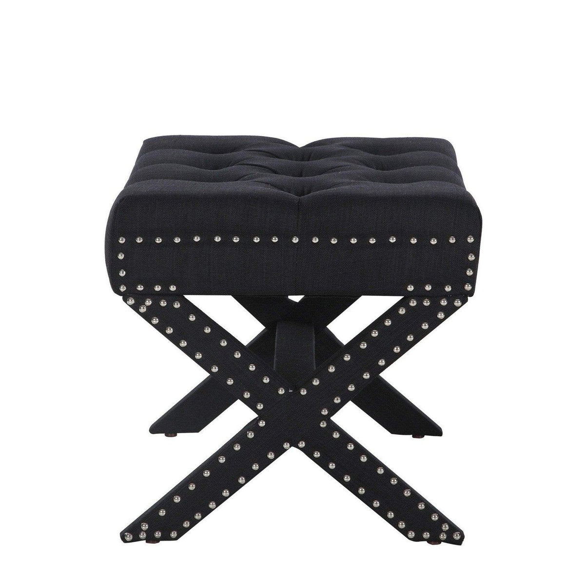 Iconic Home Paige Tufted Linen Ottoman Bench X-Frame