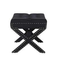 Iconic Home Paige Tufted Linen Ottoman Bench X-Frame