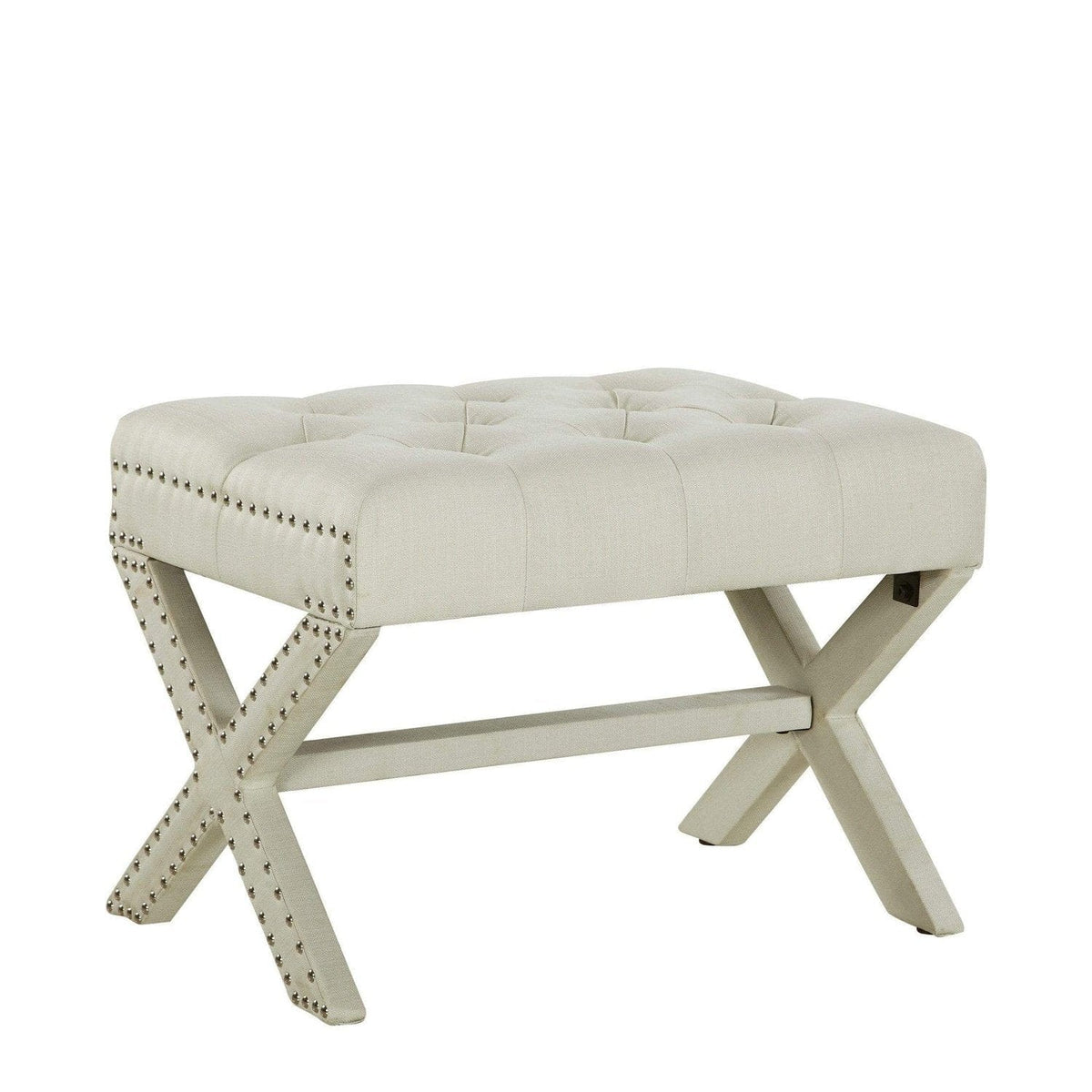 Iconic Home Paige Tufted Linen Ottoman Bench X-Frame