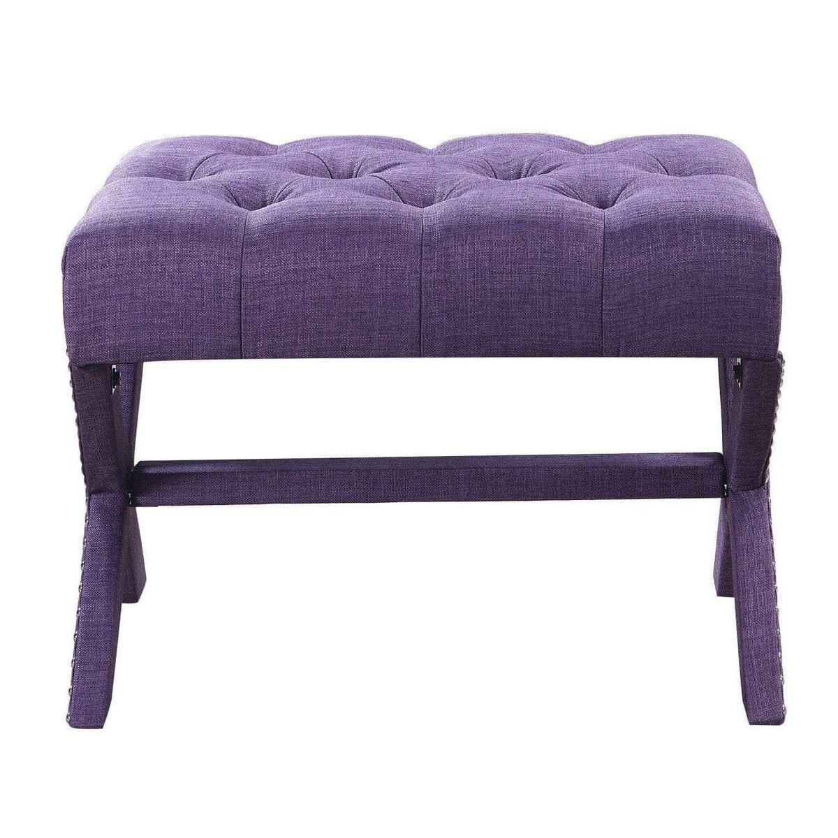 Iconic Home Paige Tufted Linen Ottoman Bench X-Frame