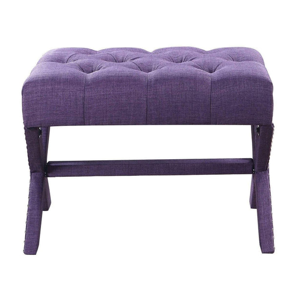 Iconic Home Paige Tufted Linen Ottoman Bench X-Frame