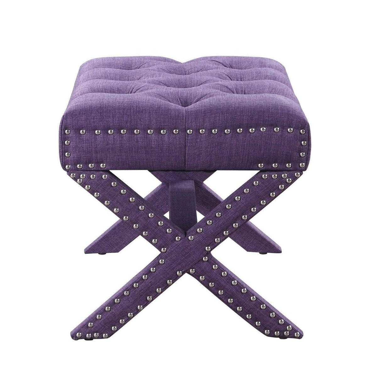 Iconic Home Paige Tufted Linen Ottoman Bench X-Frame