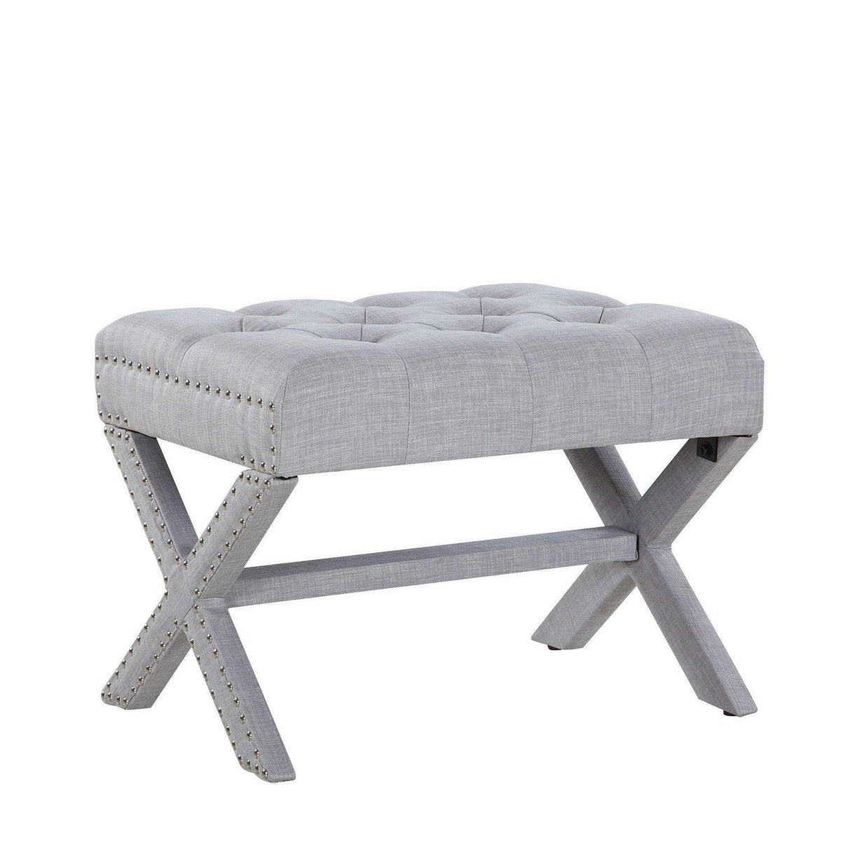 Iconic Home Paige Tufted Linen Ottoman Bench X-Frame