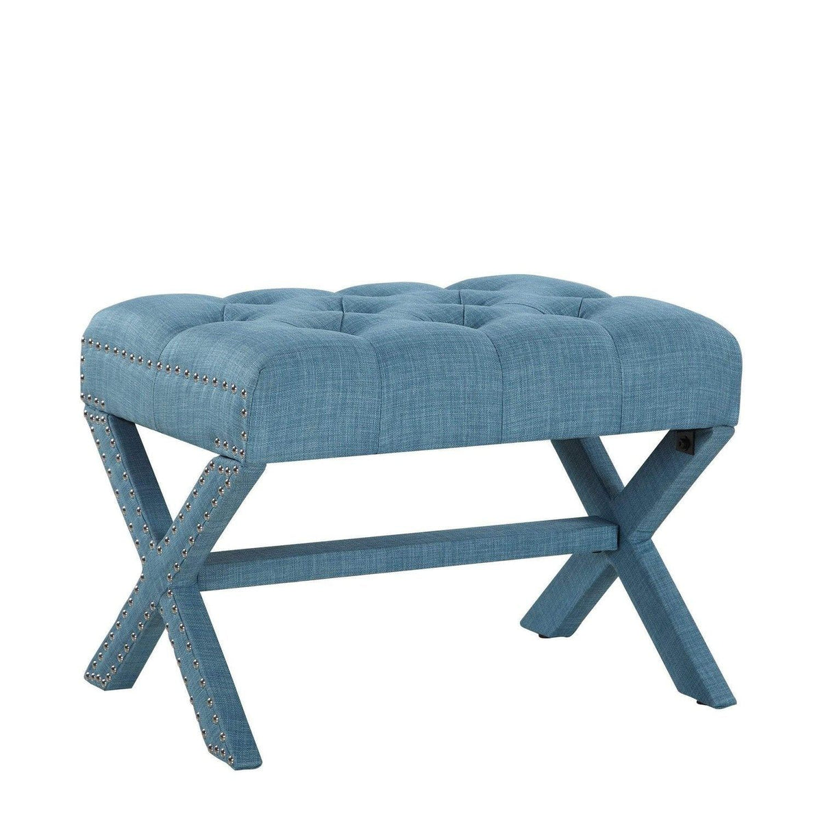 Iconic Home Paige Tufted Linen Ottoman Bench X-Frame