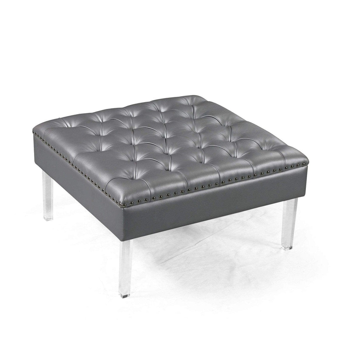 Iconic Home Pierre Faux Leather Square Ottoman Center Table