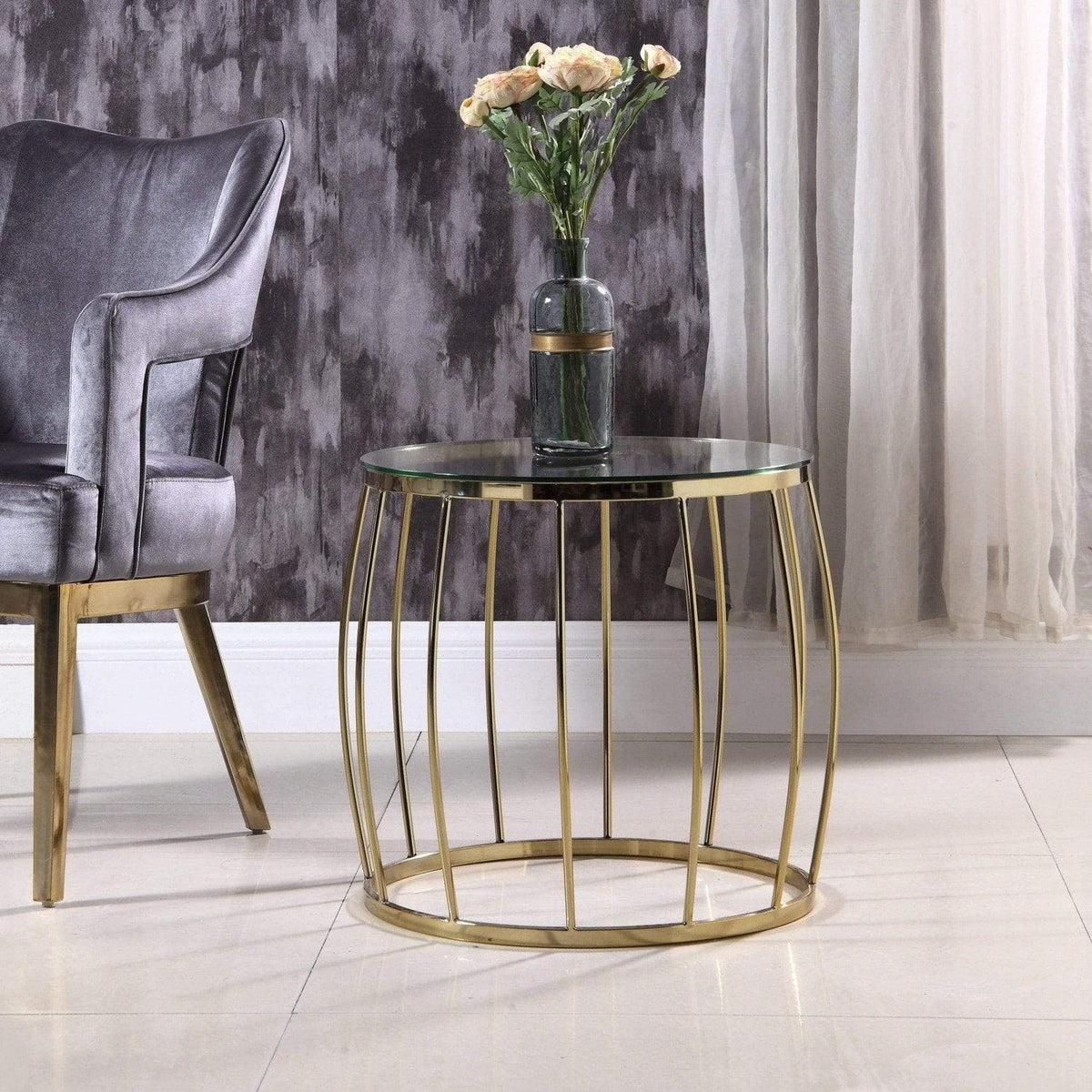 Iconic Home Ponte Round Glass Top End Side Table