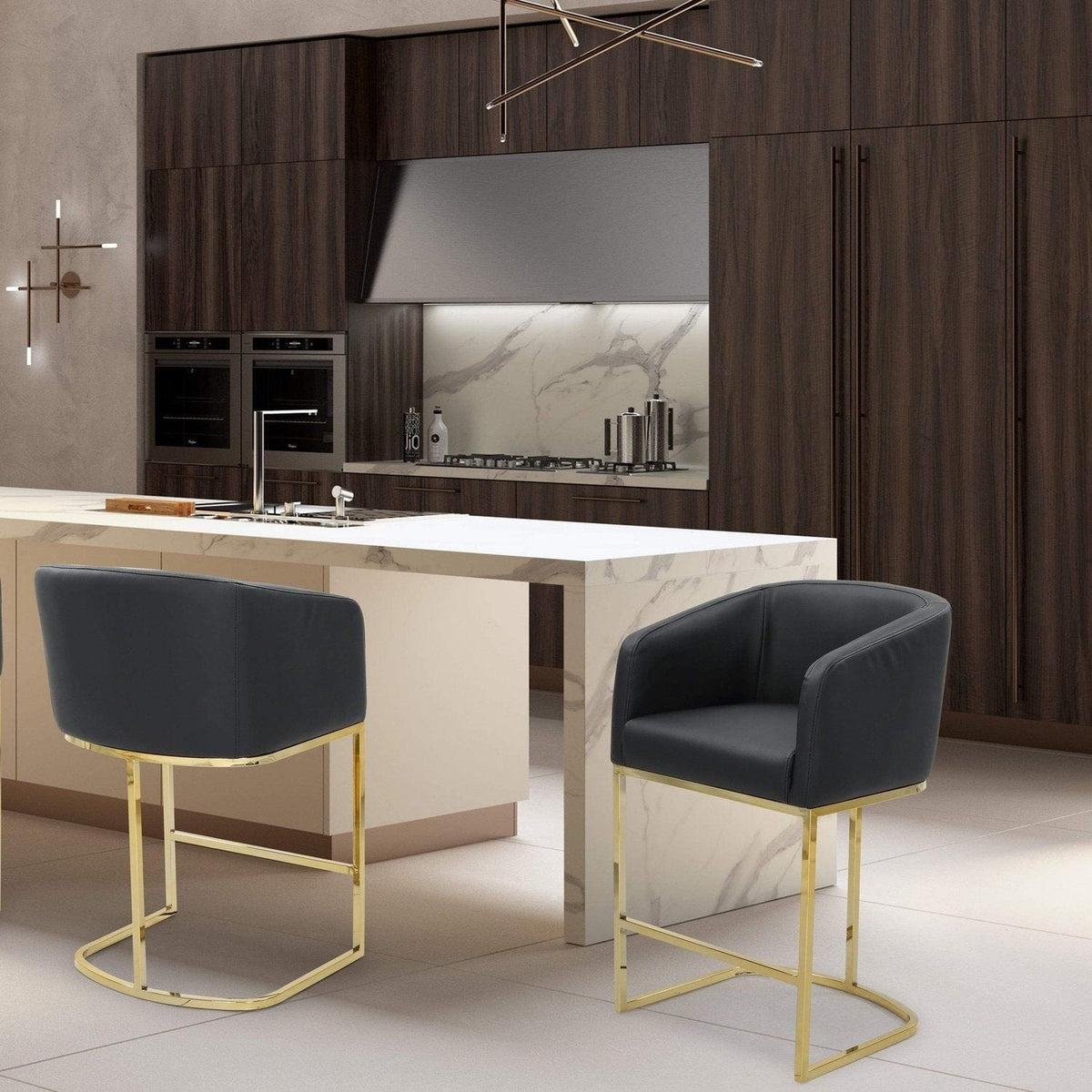 Iconic Home Tess Faux Leather Counter Stool Chair Gold Base Black