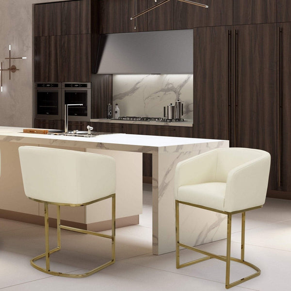 Iconic Home Tess Faux Leather Counter Stool Chair Gold Base Cream