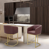 Iconic Home Tess Faux Leather Counter Stool Chair Gold Base Wine