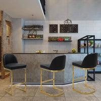 Iconic Home Xander Faux Leather Bar Stool Chair Gold Base Black