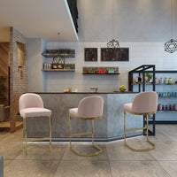 Iconic Home Xander Faux Leather Bar Stool Chair Gold Base Blush