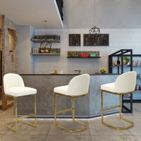 Iconic Home Xander Faux Leather Bar Stool Chair Gold Base Cream