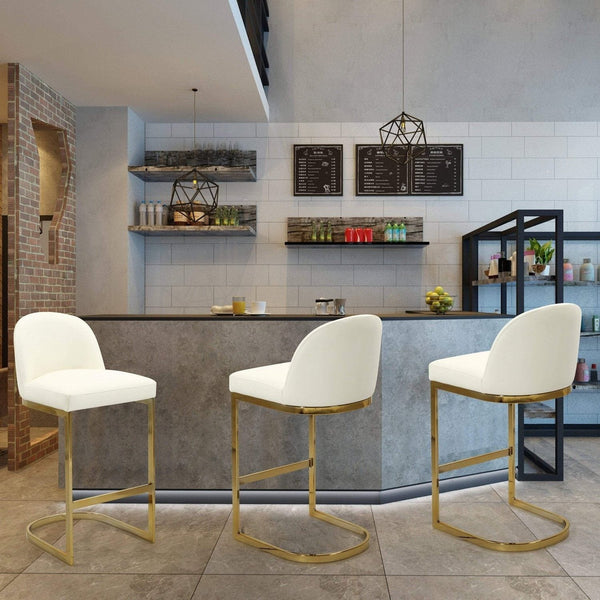 Iconic Home Xander Faux Leather Bar Stool Chair Gold Base Cream