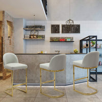Iconic Home Xander Faux Leather Bar Stool Chair Gold Base Silver