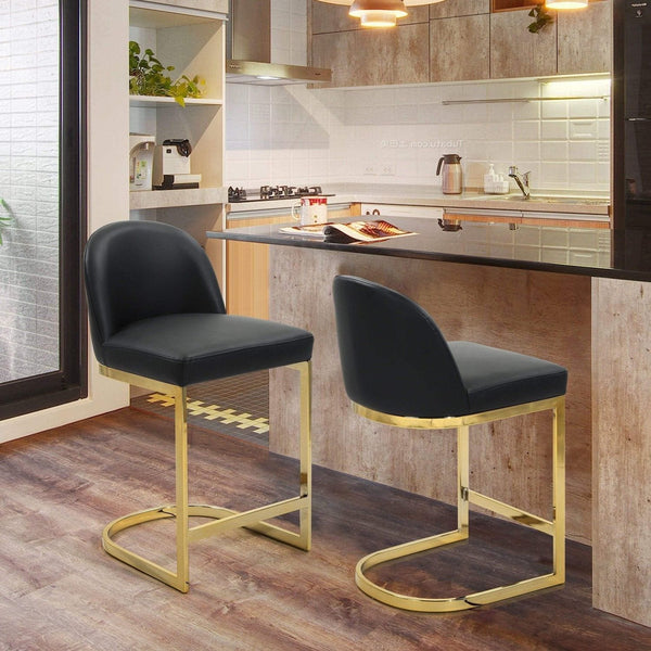 Iconic Home Xander Faux Leather Counter Stool Chair Gold Base Black