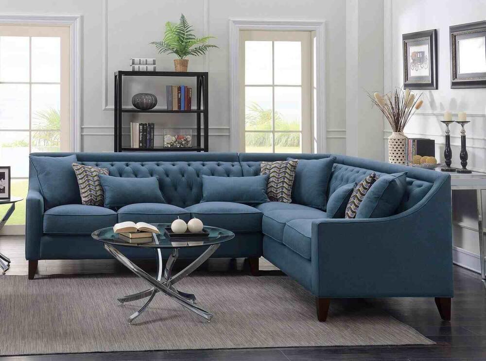 Blue sectional in modern living room