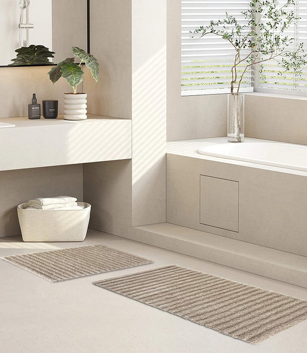 Chic-Home-Tyrion 2 Piece Plush Poly-Cotton Bath Rug Set-Beige