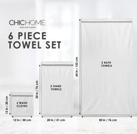 Striped Hem Turkish Cotton 6 Piece Towel Set-Grey