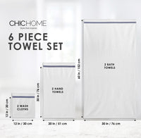 Striped Hem Turkish Cotton 6 Piece Towel Set-Navy