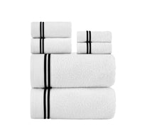 Striped Hem Turkish Cotton 6 Piece Towel Set-Black