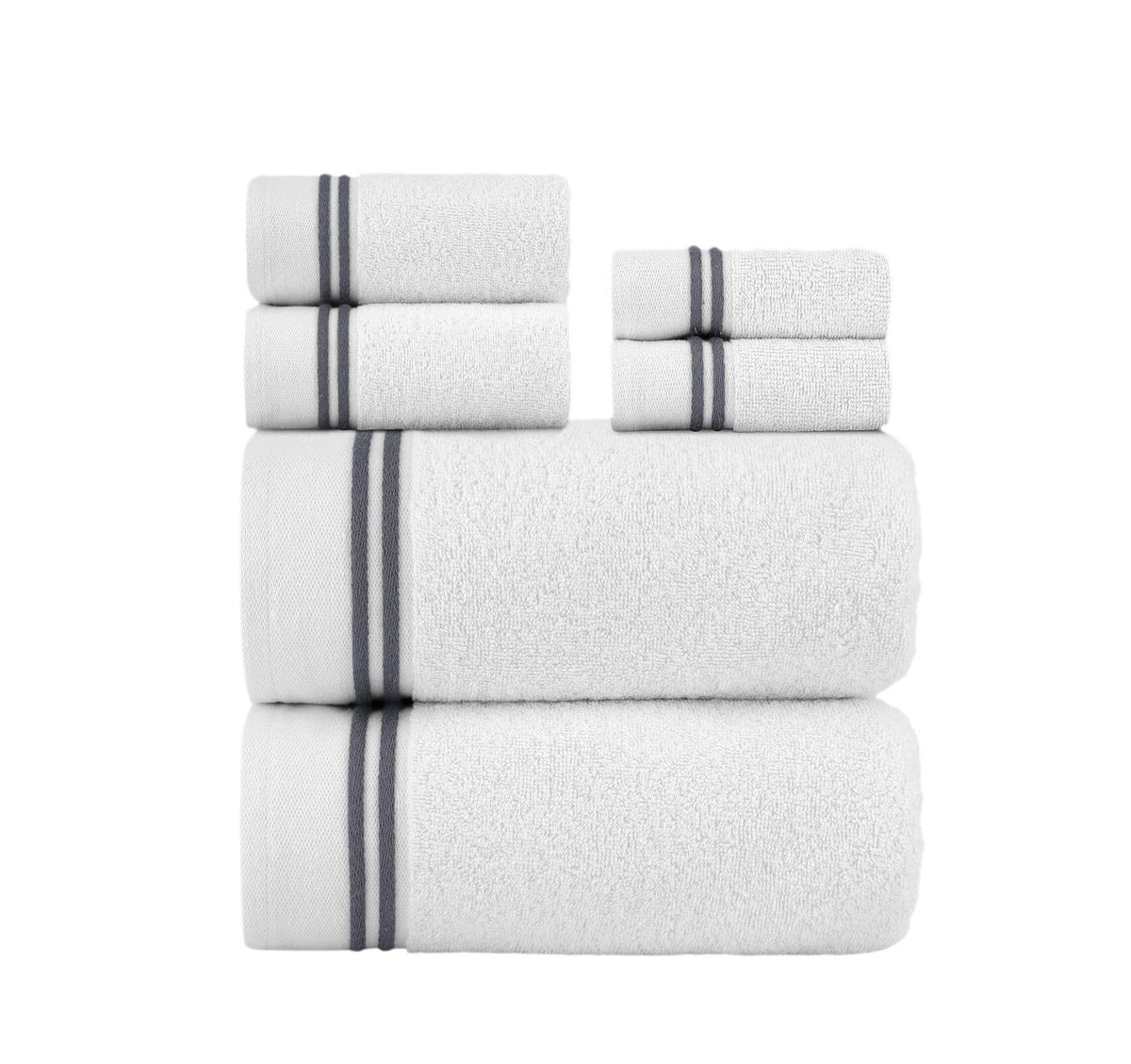 Striped Hem Turkish Cotton 6 Piece Towel Set-Grey