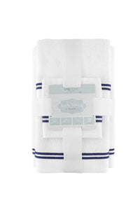 Striped Hem Turkish Cotton 6 Piece Towel Set-Navy