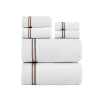 Striped Hem Turkish Cotton 6 Piece Towel Set-Taupe