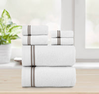 Striped Hem Turkish Cotton 6 Piece Towel Set-Taupe
