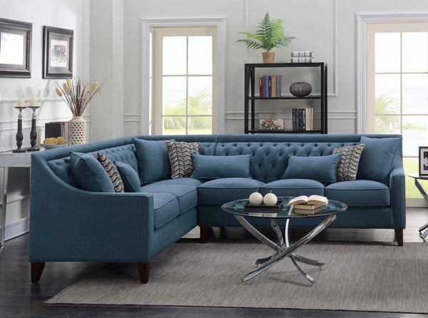 Chic Home Aberdeen Left Facing Linen Tufted Sectional Sofa Teal