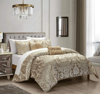 Chic-Home-Athena 5 Piece Jacquard Burnout Velvet Damask Comforter Set-