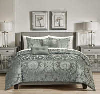 Chic-Home-Athena 9 Piece Jacquard Burnout Velvet Damask Comforter Set-Grey
