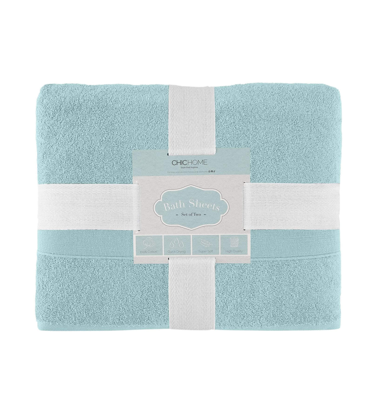 Chic Home Dobby Border Turkish Cotton 2 Piece Bath Sheet Towel Set-Blue