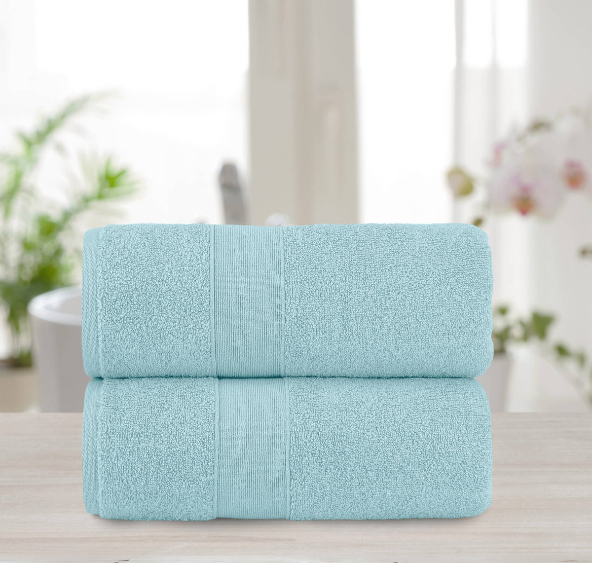 Chic Home Dobby Border Turkish Cotton 2 Piece Bath Sheet Towel Set-Blue