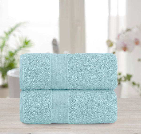 Chic Home Dobby Border Turkish Cotton 2 Piece Bath Sheet Towel Set-Blue