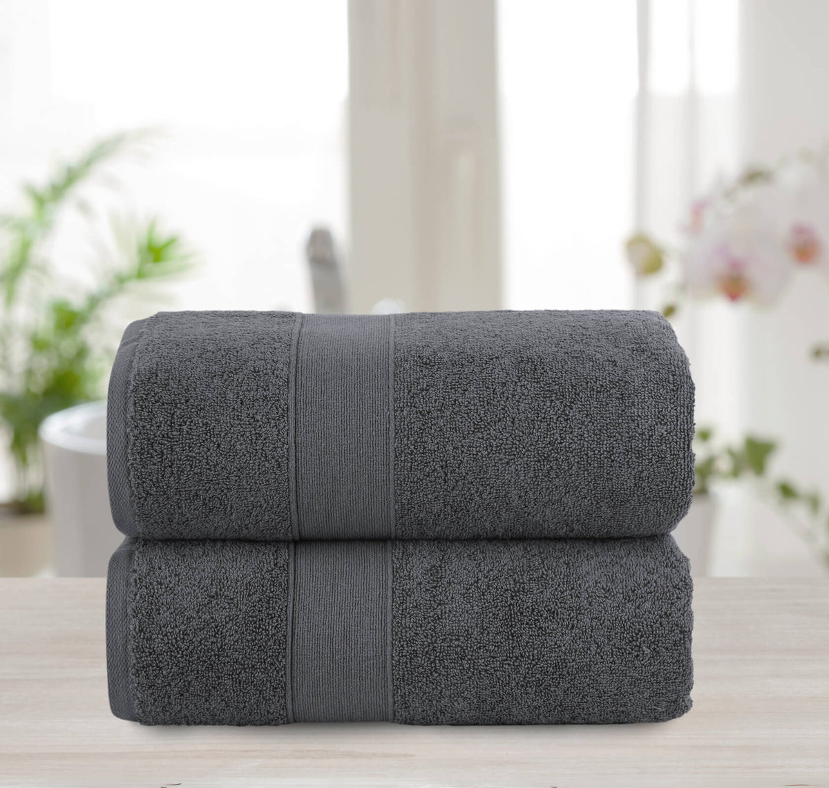 Chic Home Dobby Border Turkish Cotton 2 Piece Bath Sheet Towel Set-Charcoal