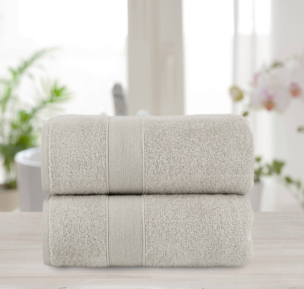 Chic Home Dobby Border Turkish Cotton 2 Piece Bath Sheet Towel Set-Taupe