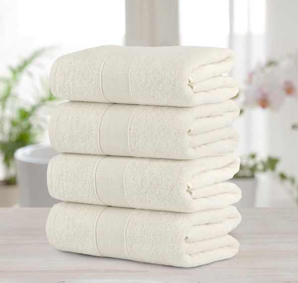 Chic Home Dobby Border Turkish Cotton 4 Piece Bath Towel Set-Beige