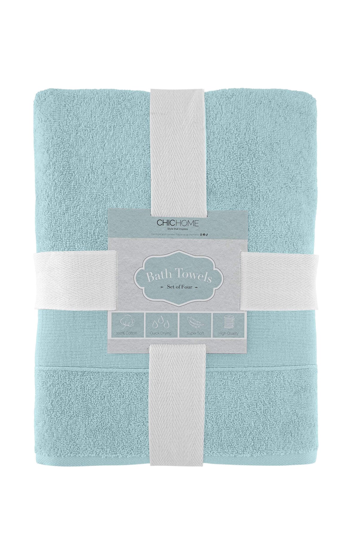 Chic Home Dobby Border Turkish Cotton 4 Piece Bath Towel Set-Blue