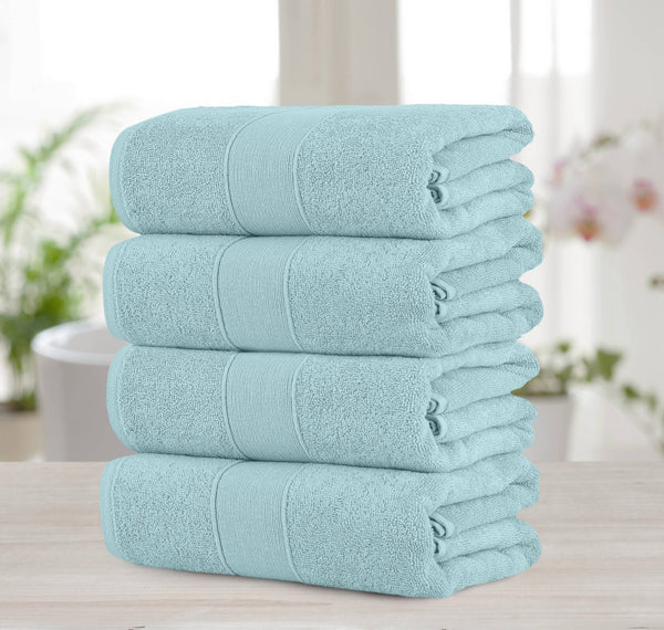 Chic Home Dobby Border Turkish Cotton 4 Piece Bath Towel Set-Blue