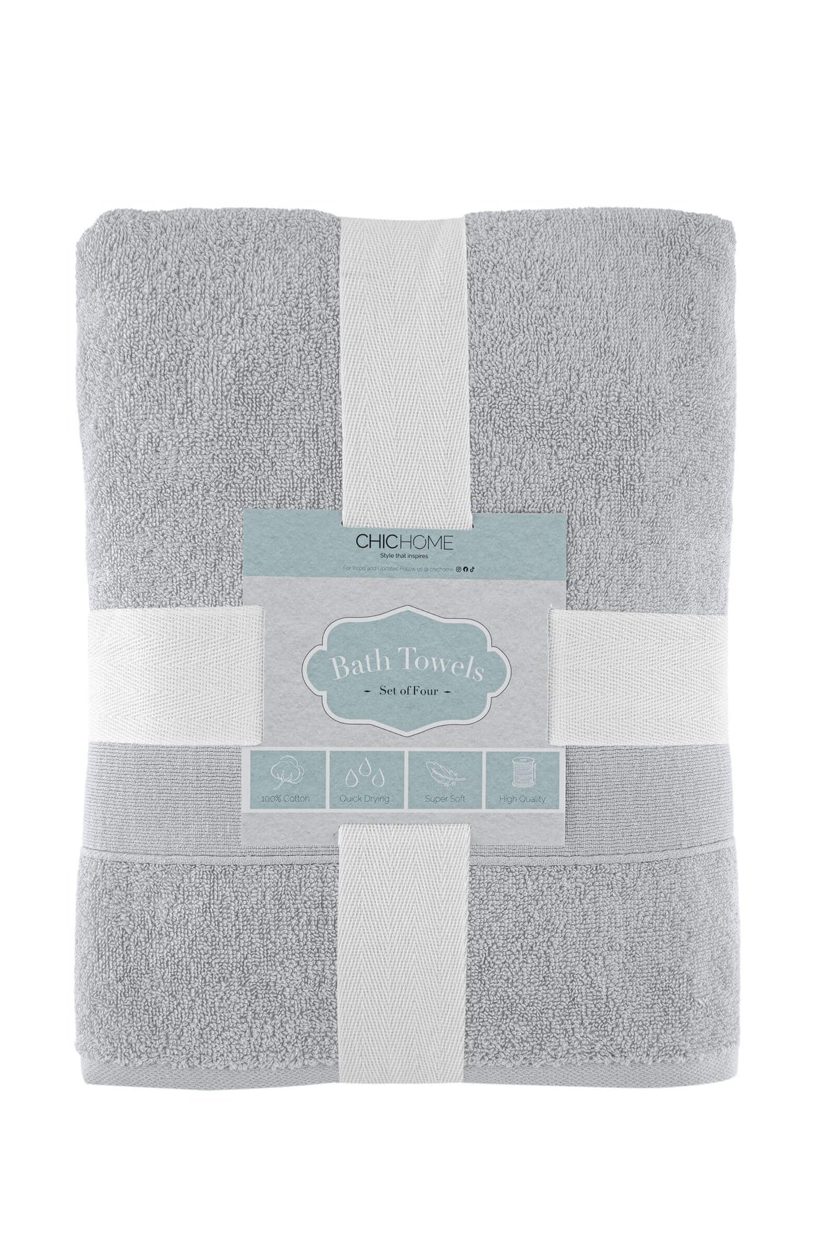 Chic Home Dobby Border Turkish Cotton 4 Piece Bath Towel Set-Grey