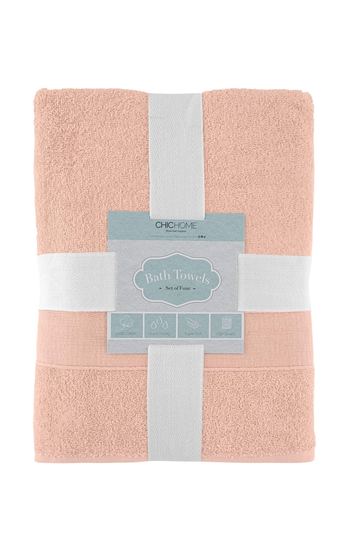 Chic Home Dobby Border Turkish Cotton 4 Piece Bath Towel Set-Rose
